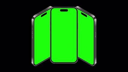 Poster - Smartphone animated mockup with green screen. Realistic smartphone mockup. Isometric smartphone animation. Smartphone device isometric technology. Transparent background with alpha channel