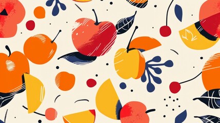 Wall Mural - Minimalism-inspired winter fruit pattern with bold outlines and vibrant colors, adding energy to your designs