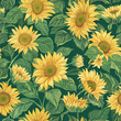 Vibrant Sunflower Pattern, Bright Yellow, Floral Illustration Background