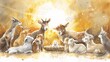 © KerXing - Playful watercolor illustration of the Nativity with animals gathered around the manger to see the newborn Christ