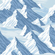 Watercolor Mountain Range, Cool Blues, Nature Landscape Illustration