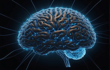 Wall Mural - Digital illustration of  brain in color background 