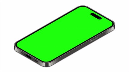 Poster - Smartphone animated mockup with green screen. Realistic smartphone mockup. Isometric smartphone animation. Smartphone device isometric technology. 4K video animated in isometric style