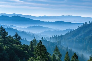 Sticker - Layers of Blue Mountains in Early Morning: Calaveras County, California - A Breathtaking Landscape