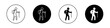 Hiking icon set. hiker man vector symbol. mountain trekking walk pictogram in black filled and outlined style.