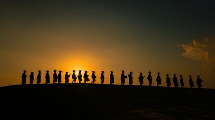 Wall Mural - Captivating silhouette of graduates posing for photographs