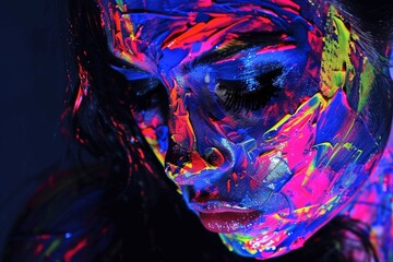 Aufkleber - A mesmerizing portrait of a woman in vivid colors reflecting a spectrum of emotions and thoughts
