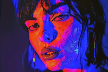 Poster - Ethereal strokes of neon paint on a dark background creating a mystical and abstract atmosphere