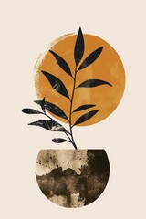 Aufkleber - This image features a plant with dark leaves in a textured pot, created using a modern art stylized approach
