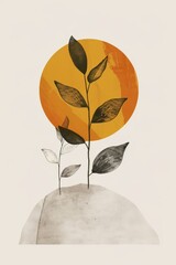 Aufkleber - An artistic representation of a plant with autumn-inspired earth tones blending vintage and modern influences