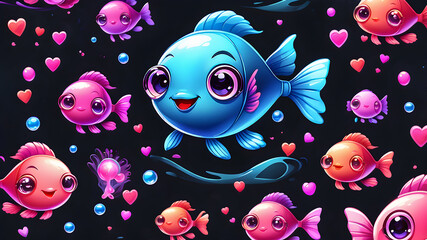 Wall Mural - illustration of a colorful fish. cartoon fish swims underwater