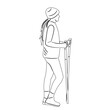 woman with walking sticks sketch on white background vector