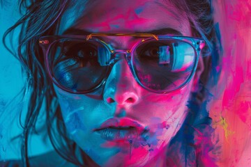 Poster - The image features a blue and pink abstract gradient with subtle textures and shapes in the backdrop