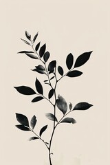 Leinwandbilder - This artistic monochromatic representation of a plant silhouette against a beige background exudes simplicity and elegance