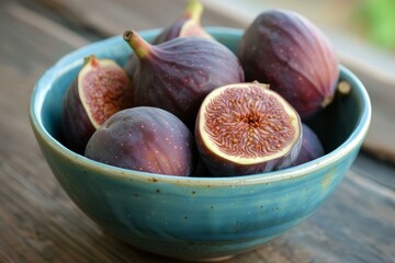 Sticker - Ripe purple figs in a blue bowl, with one fig cut open to display the red flesh