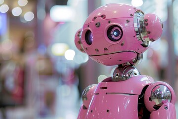 Poster - A sophisticated pink robot equipped with multiple camera lenses and sensors