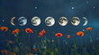 Memorial Day renewal and remembrance symbolized by a composite image of the moon phases and blooming poppies.