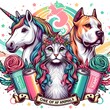 © Hale - Many animals include dogs, cats, unicorns with rainbow hair and flowers art realistic photo attractive illustrator.