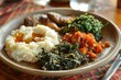 Closeup of Traditional Tanzanian Lunch: Ugali, Fish, and Greens - Este 