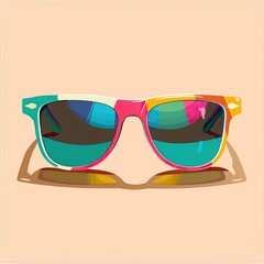 Sunglasses advertising, promotion and marketing. Summer fashion style closeup sunglasses with flat cartoon style background. High quality AI generated image