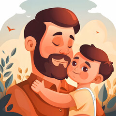 Wall Mural - dad and son modern flat art illustration.Happy Father's Day concept ,logo design,t-shirt design. generative ai