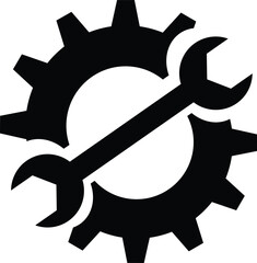 Wall Mural - Cross wrench gear tool icon. screw wrench Black flat. Repair service symbol