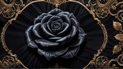 Sticker - dark black silk rose black velvet fabric