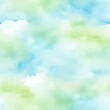 © HideAwayDigitalTH - watercolor wash background, in the style of light sky blue and lime green and tan, subtle clouds