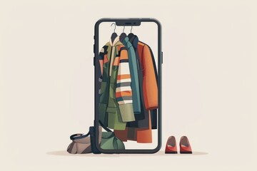 Wall Mural - A cell phone with a variety of clothes hanging on it. Perfect for illustrating laundry or fashion concepts