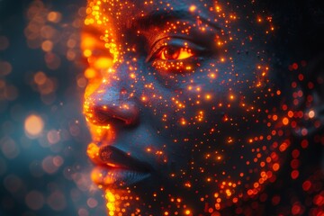 Poster - Soft focus of glittering lights with a smooth transition from dark red to blue