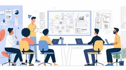 Poster - Diverse team of professionals engaging in a business meeting in a modern office setting