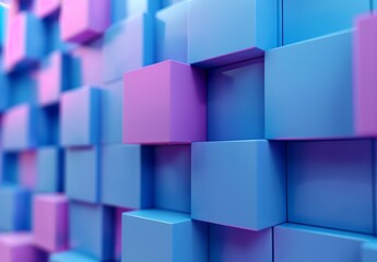 Wall Mural - 3D rendering of a blue background with cubes and squares. 