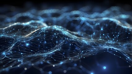The abstract blue tech background highlights the extensive network of communication and information exchange in the digital age by symbolizing the interconnection of digital waves, dynamic network sys