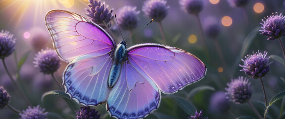 Wall Mural - Purple butterfly on flower