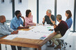 © peopleimages.com - Business people, architect and discussion in meeting with floor plan for building design, brainstorming or planning. Architecture, employee or collaboration with blueprint in boardroom with diversity