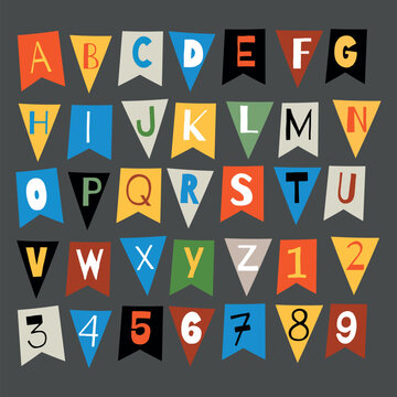 Letters cut and torn from magazine on wrinkled paper background. Design elements for creative typography, scrapbooking, cards and posters. Vector Illustration.