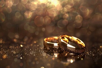 Wedding Engagement. Pair of Shiny Gold Rings Symbolizing Togetherness