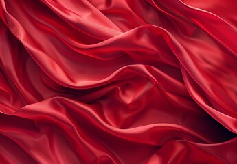 Wall Mural - Close-up view of a luxurious red silk fabric showing its smooth and refined texture with elegant folds