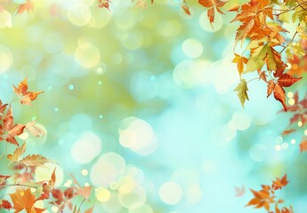 Sticker - A colorful autumnal image displaying leaves with a bokeh light effect background, highlighting the change of seasons