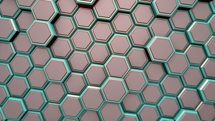 Poster - Abstract background or screensaver of gray and turquoise hexagons. Rendering illustration.