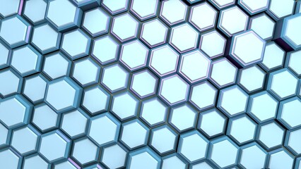 Poster - Blue futuristic background or PC screensaver made of metallic hexagons.