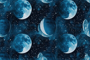 blue Moons Background | Celestial Design | Lunar Phases, Moonlit Nights, Night Sky, Celestial Beauty