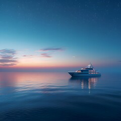 Canvas Print - Luxury Cruise Ship Sailing into Serene Horizon at Picturesque Sunset