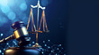 © AiDesign - Judge gavel and scale of justice on dark blue technology background, Internet law concept with space for text
