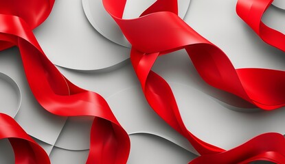 Sticker - A visually striking design featuring dynamic waves of red ribbon intertwined with silver curves Ideal for backgrounds and graphic elements