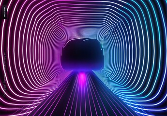 Wall Mural - A high-resolution 3D illustration of a neon-lit tunnel with a futuristic and abstract design