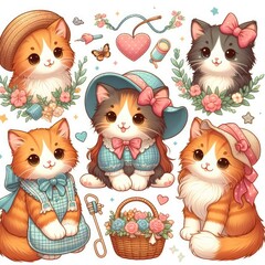 Naklejka na meble Many cartoon cats art art realistic has illustrative meaning used for printing illustrator.