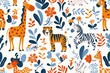 ©  QuantumMuse - Seamless pattern with zoo, wallpaper background. Design for clothing, bedding, underwear, pajamas, banner, textile, poster, card and scrapbook