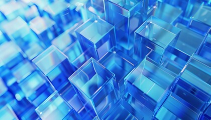 Canvas Print - The image features a repetitive pattern of shiny blue 3D cubes that give a feeling of organization, structure, and digital design