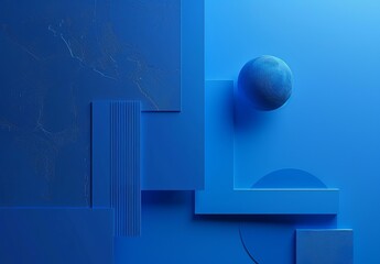 Poster - An intriguing composition featuring various geometric shapes in shades of blue, arranged on a textured blue background